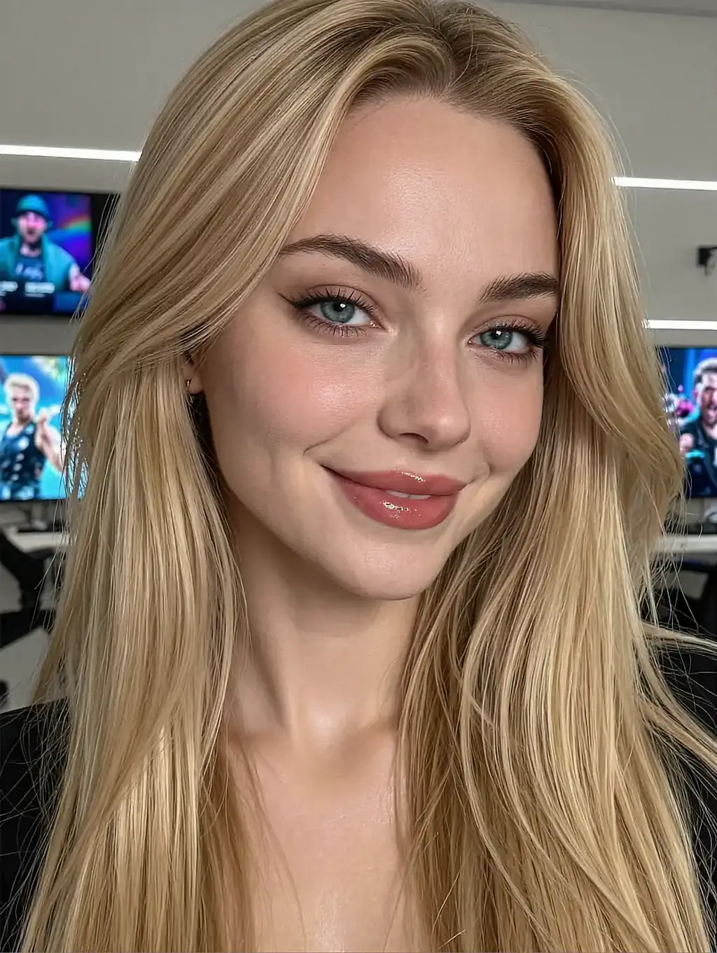 Barbara, a blonde fictional AI character smiling in a bright studio, clipped to the assignment order in the hero mock